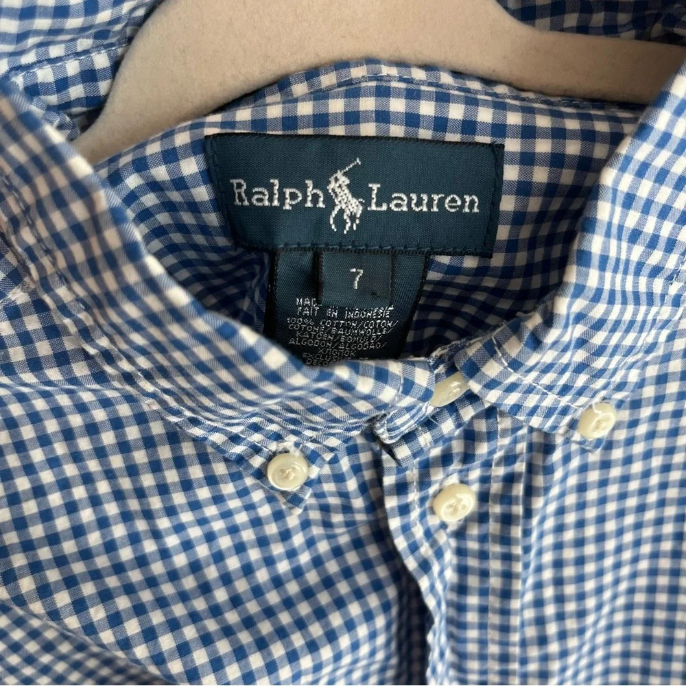 Ralph Lauren Blue and White Checkered Button Down Shirt